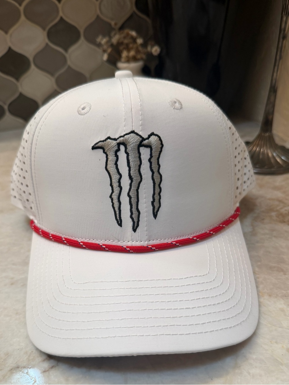 Monster Energy white cap with patriotic bill NEW